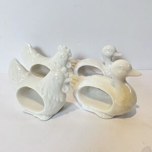 4 Vintage Shafford Porcelain Napkin Ring Holders Duck Chicken Cottage‎ Country